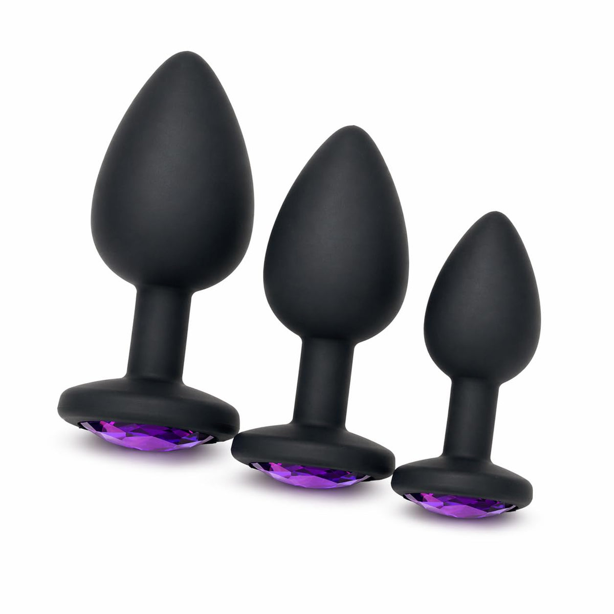 3PCS Silicone Jeweled Anal Butt Plug Training Set, Black