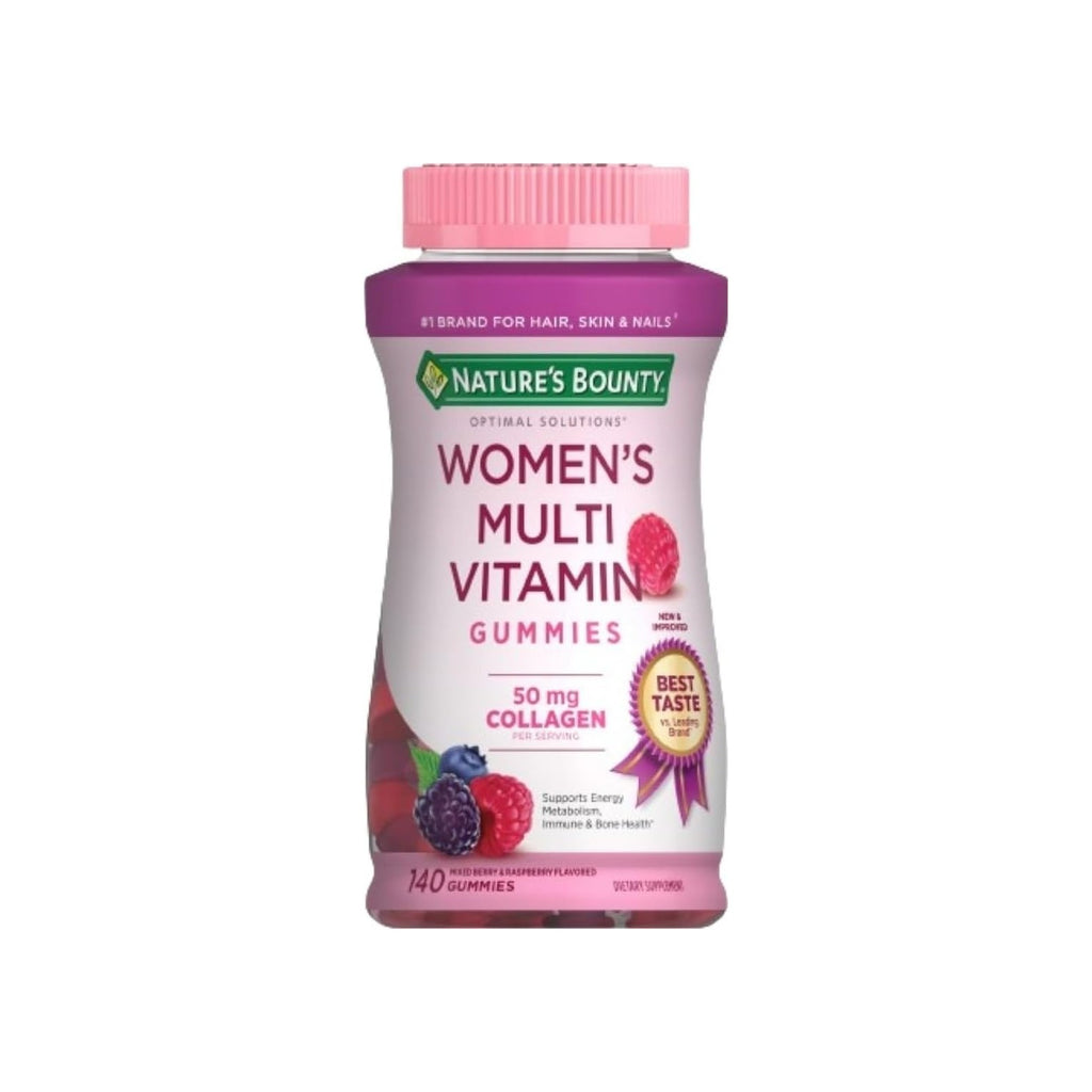 Nature's Bounty Optimal Solutions, Women's Multivitamin Gummies for Immune Support, Cellular Energy Support, Bone Health, Raspberry Flavor, 140 Ct, 70 Total Servings