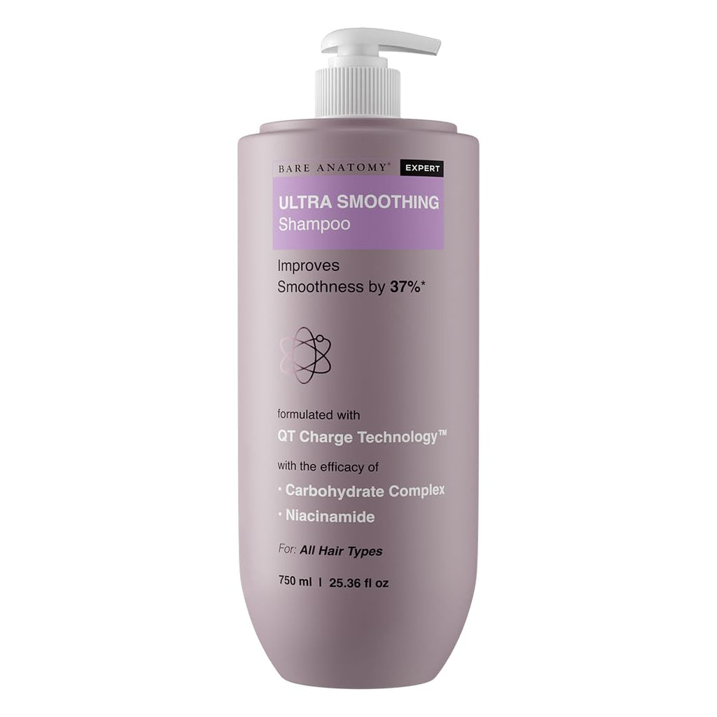 Bare Anatomy Ultra Smoothing Shampoo for Dry and Frizzy Hair | Restores Smoothing & Texture by 37% | Powered By Carbohydrate Complex & Niacinamide | SLS & Paraben Free | Vegan | For Men & Women 750ml