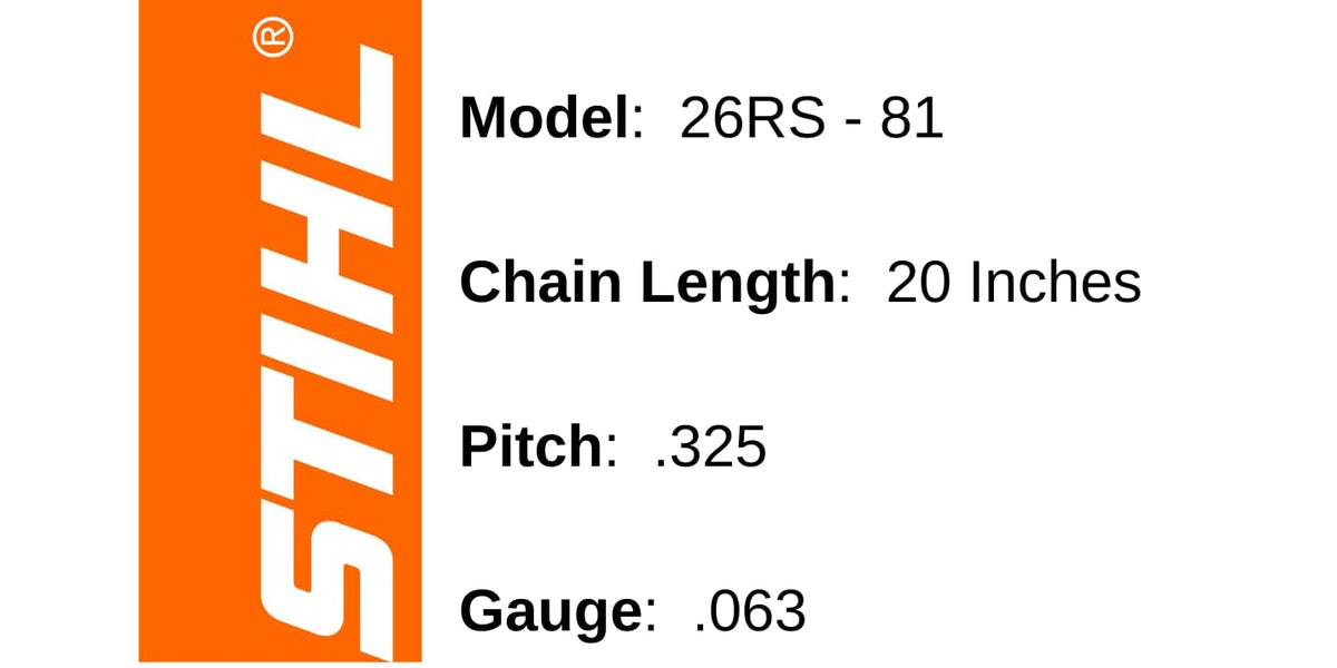 STIHL 26RS 81 Rapid Super Chainsaw Chain 20" Bar .325 pitch .063 gauge