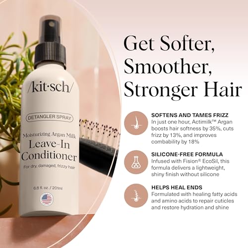Buy now Kitsch Argan Milk Leave In Conditioner Spray â€“ Hair Detangler Spray for Curly, Wavy, Fine, Dry & Damaged Hair - Silicone-Free | Ideal Gifts for Women - 6.3oz at indiglob india