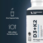 Transparent Labs Vitamin D3 K2 - Vitamin D & K2 Vitamin Supplement for Men & Women, Vegan-Friendly D3K2 5000 IU Supplements to Support Bone, Immune, and Overall Health - K2 D3 60 Capsules