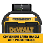 Buy now DEWALT 20V MAX Bluetooth Speaker, 100 ft Range, Durable for Jobsites, Phone Holder Included, Lasts 8-10 Hours with Single Charge (DCR010) at indiglob india