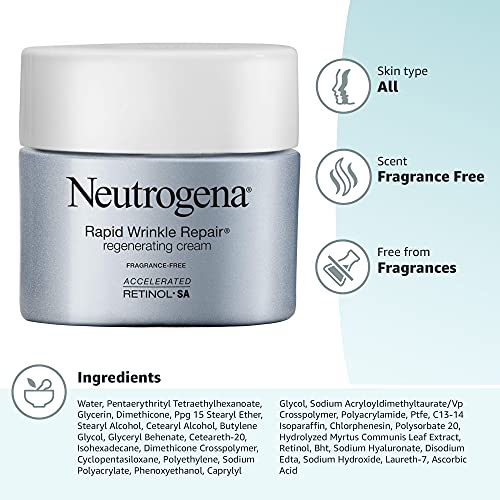 Buy now Neutrogena Rapid Wrinkle Repair Retinol Face Moisturizer, Fragrance Free, Daily Anti-Aging Face Cream with Retinol & Hyaluronic Acid to Fight Fine Lines, Wrinkles, & Dark Spots, 1.7 oz at indiglob india