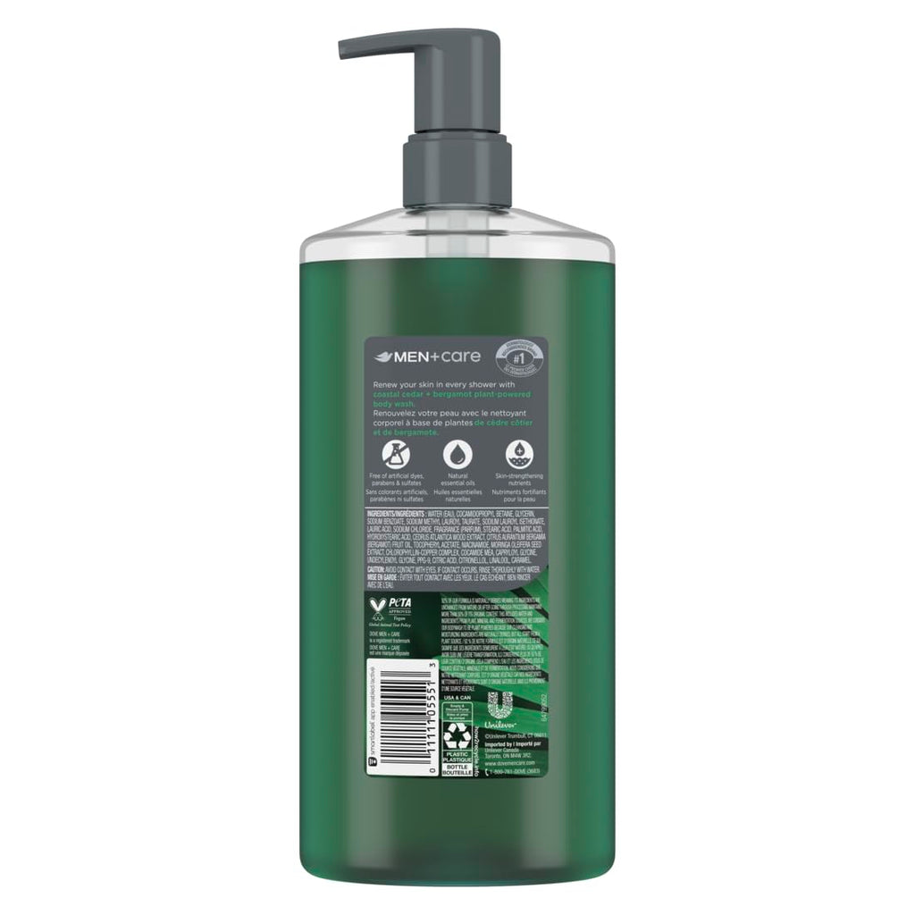 DOVE MEN Body Wash, Coastal Cedar + Bergamot, Moisturizing for Men, 26oz