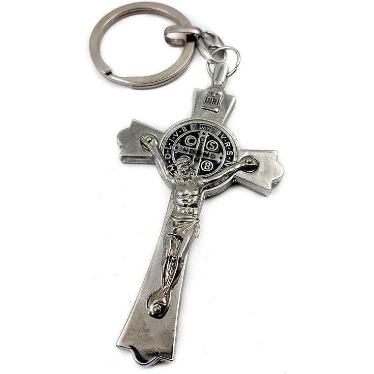 Buy now Nazareth Store Saint Benedict Cross Keychain Catholic Crucifix Medal Keyring Jerusalem Charm 3" Default at indiglob india
