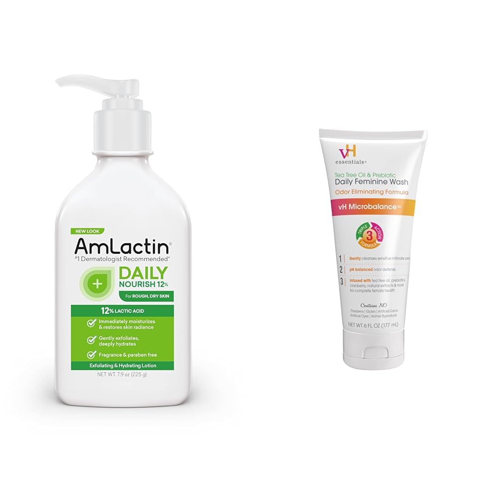 Buy now AmLactin Daily Moisturizing Lotion for Dry Skin, 7.9 oz Pump Bottles (Twin Pack), 2-in-1 Exfoliator-Body Lotion with 12% Lactic Acid, Dermatologist-Recommended (Packaging May Vary) 7.9 Ounce (Pack of 1) Lotion+ Feminine Wash at indiglob india