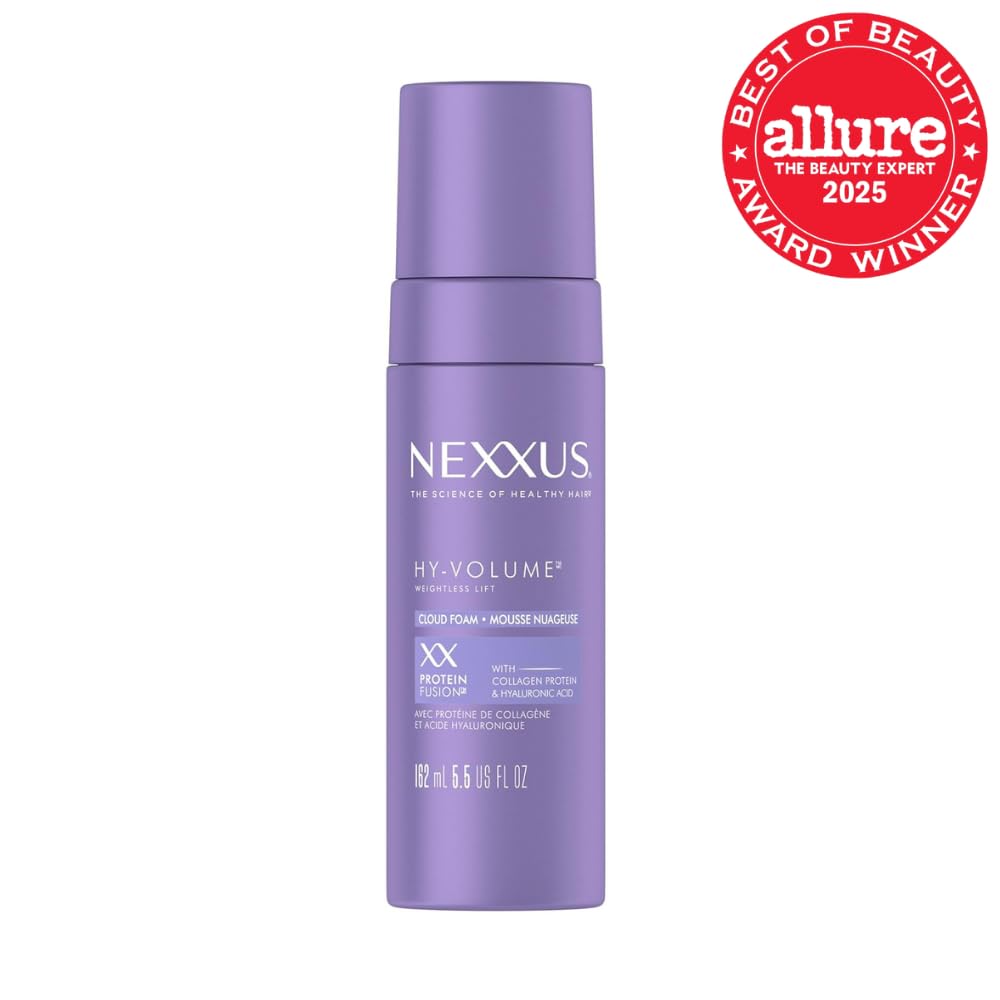 Nexxus Hy-Volume Cloud Foam Hair Foam for Lift and Volume For Flat & Limp Hair Hair Styling Foam Powered by Magnitube Volumizer Technology with Hyaluronic Acid 5.5 fl oz
