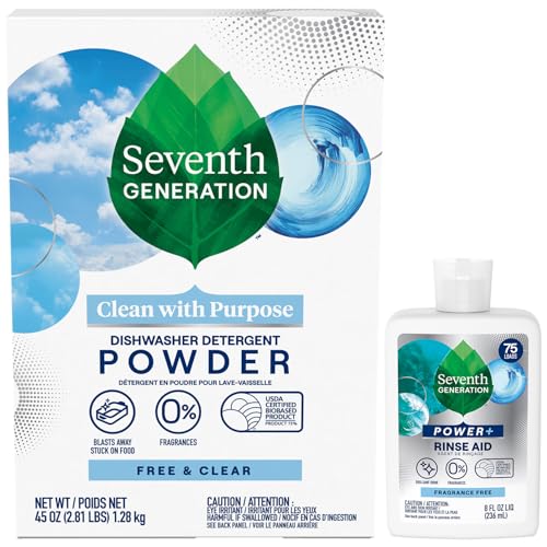Buy now Seventh Generation Dishwasher Detergent Powder + Rinse Aid, Free & Clear, Biodegradable, Plant-Based & Fragrance-Free, Septic Safe at indiglob india