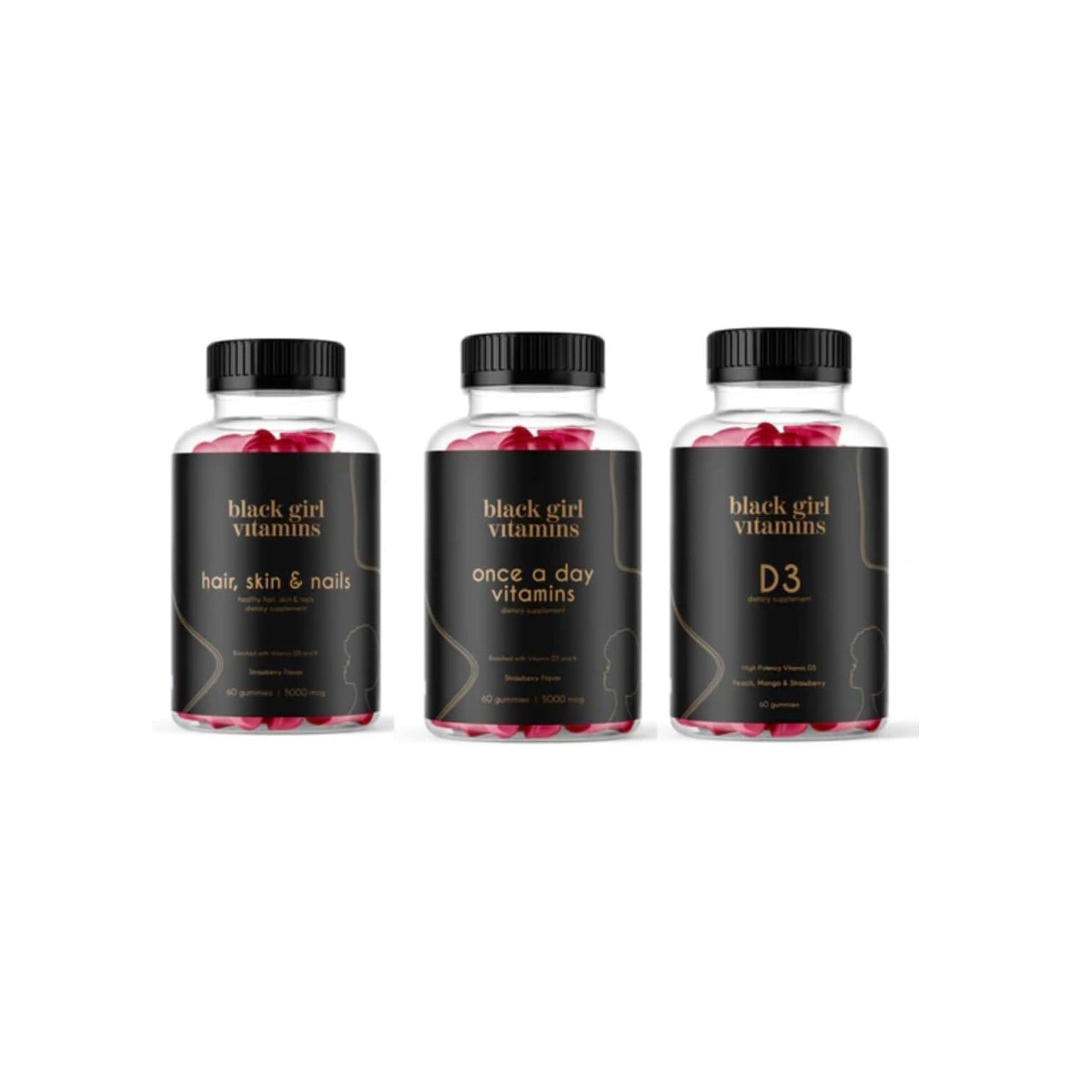 Black Girl Vitamins Look Good Feel Good Bundle – Hair Skin & Nails, Vitamin D3 2000IU & Once a Day Multivitamin - Women's Supplement Bundle – Energy, Immunity & Beauty Support