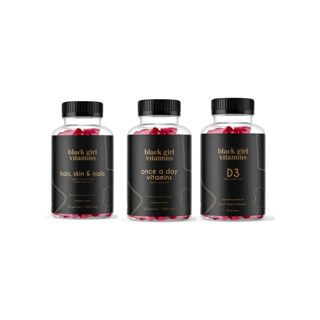 Black Girl Vitamins Look Good Feel Good Bundle – Hair Skin & Nails, Vitamin D3 2000IU & Once a Day Multivitamin - Women's Supplement Bundle – Energy, Immunity & Beauty Support