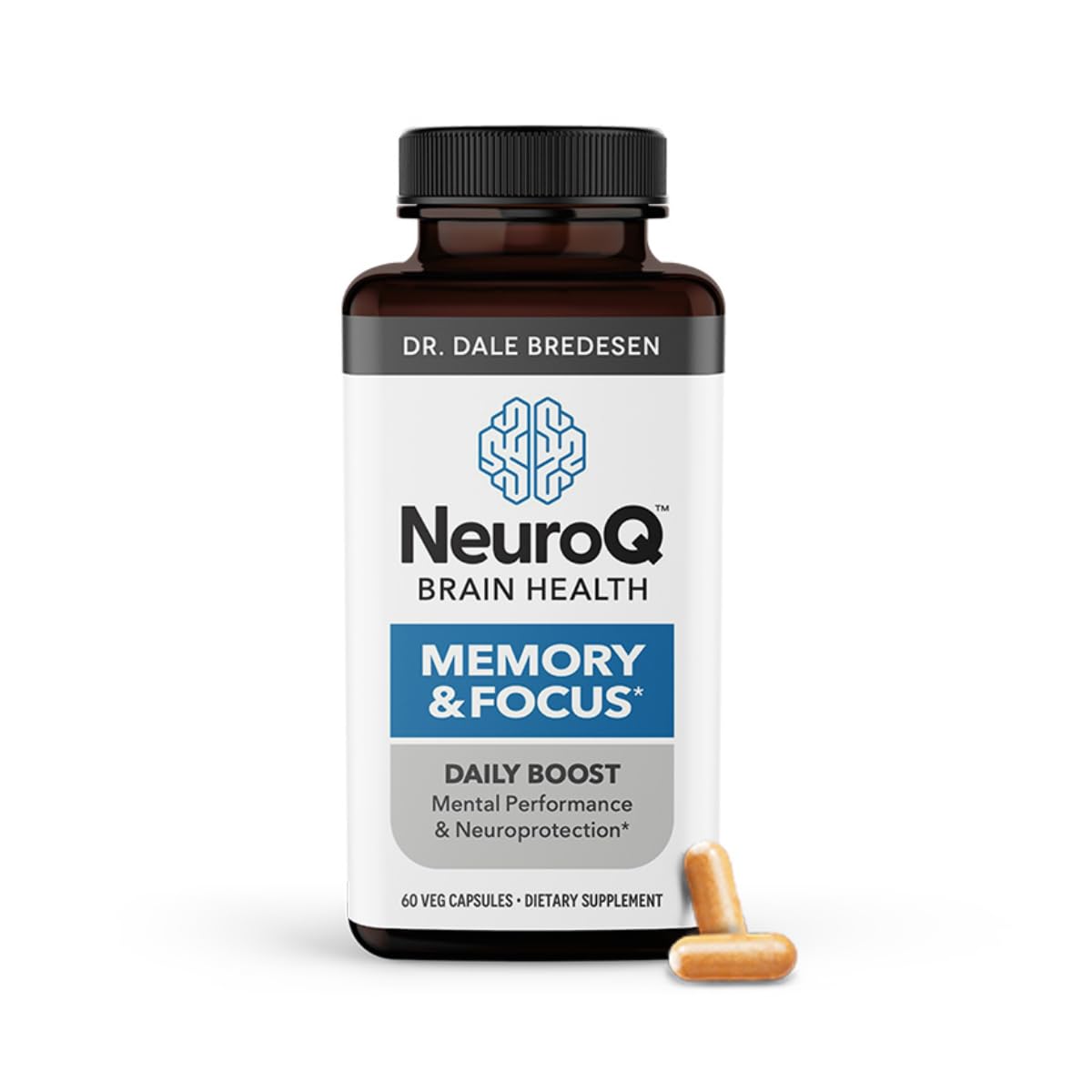 NeuroQ Memory & Focus Supplement - Brain Health Support - 60 Capsules | Formulated by Neurologist Dr. Dale Bredesen | Ginkgo Biloba, Phosphatidylserine, Gotu Kola, Coffee Fruit, Turmeric & Propolis
