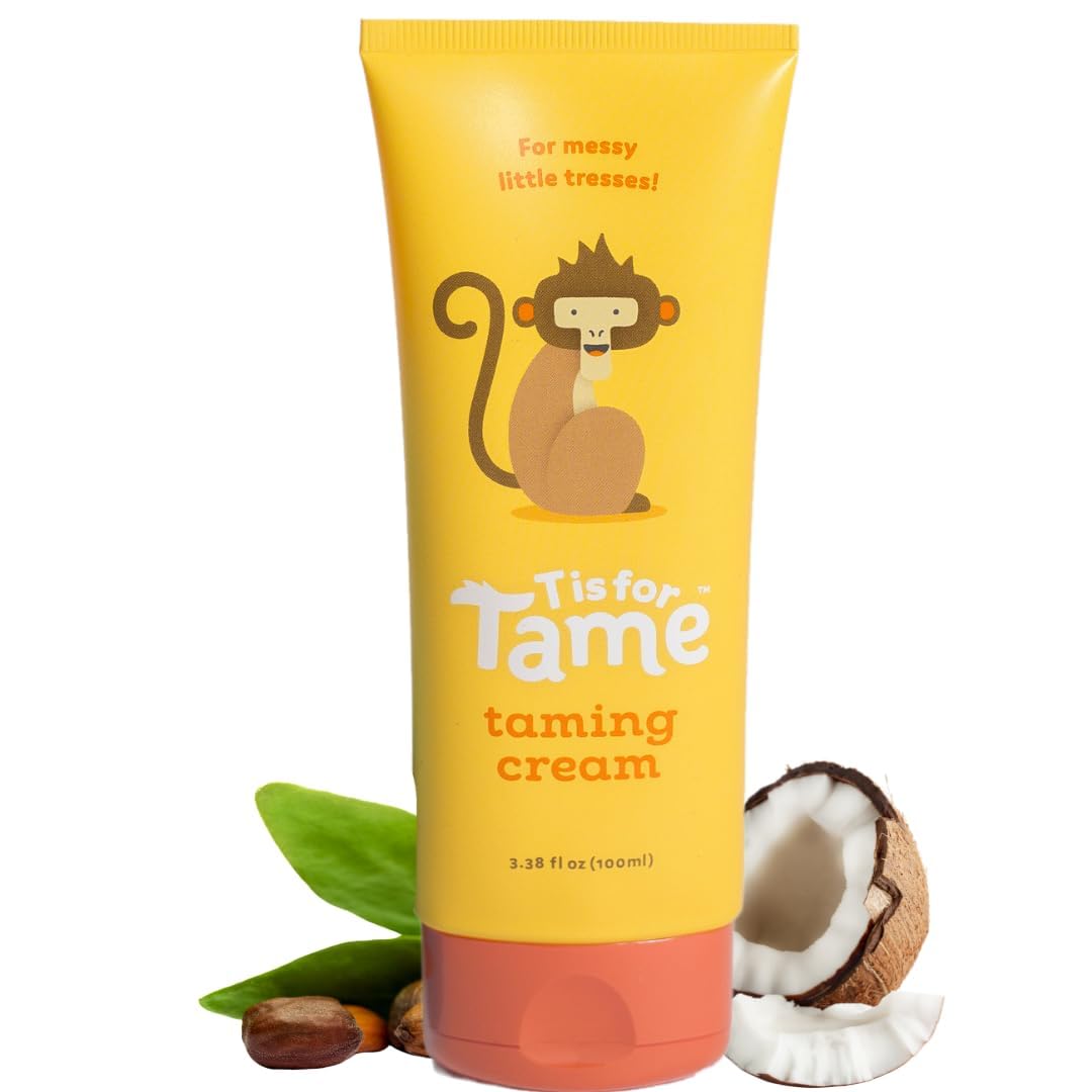 T is for Tame Kids' Hair Taming Cream & On-the-Go Flyaway Wand Bundle | Taming cream (3.38 fl oz) + taming wand (0.51 fl oz) w/ coconut & jojoba oil for bedhead & flyaways, made in the USA
