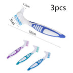 3 Pcs Denture Cleaning Brush Portable Cleaning Brush False Teeth Brushes for Denture Care Denture Cleaner with Multi-Layered Soft Bristles and Dual Angled