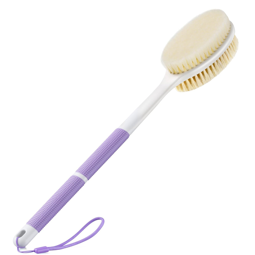 Back Scrubber Anti Slip for Shower, Shower Brush Long Handle with Stiff and Soft Bristles, Body Exfoliator for Bath or Dry Brush(Blue)