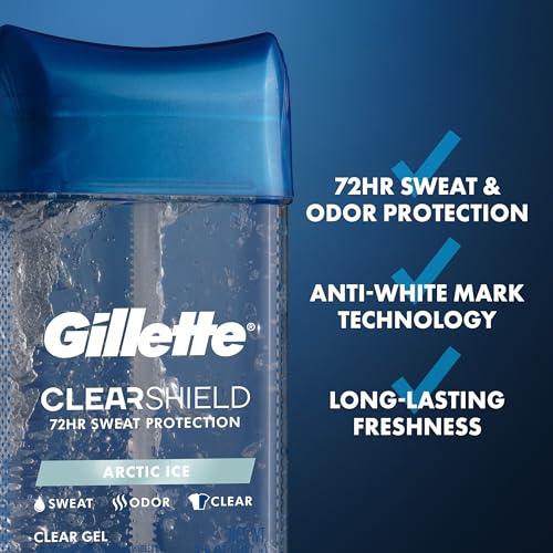 Buy now Gillette Antiperspirant and Deodorant for Men, 72hr Sweat & Odor Protection, Long Lasting Freshness, Anti-White Mark Technology, Clear Gel, Arctic Ice Scent, 3.8 oz (Pack of 3) at indiglob india