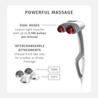 Buy now Homedics Back Massager - Heated Automatic Percussion Back, Body and Neck Massager with Dual Pivoting Heads, Interchangeable Nodes, for Shoulders, Legs and Feet, White at indiglob india
