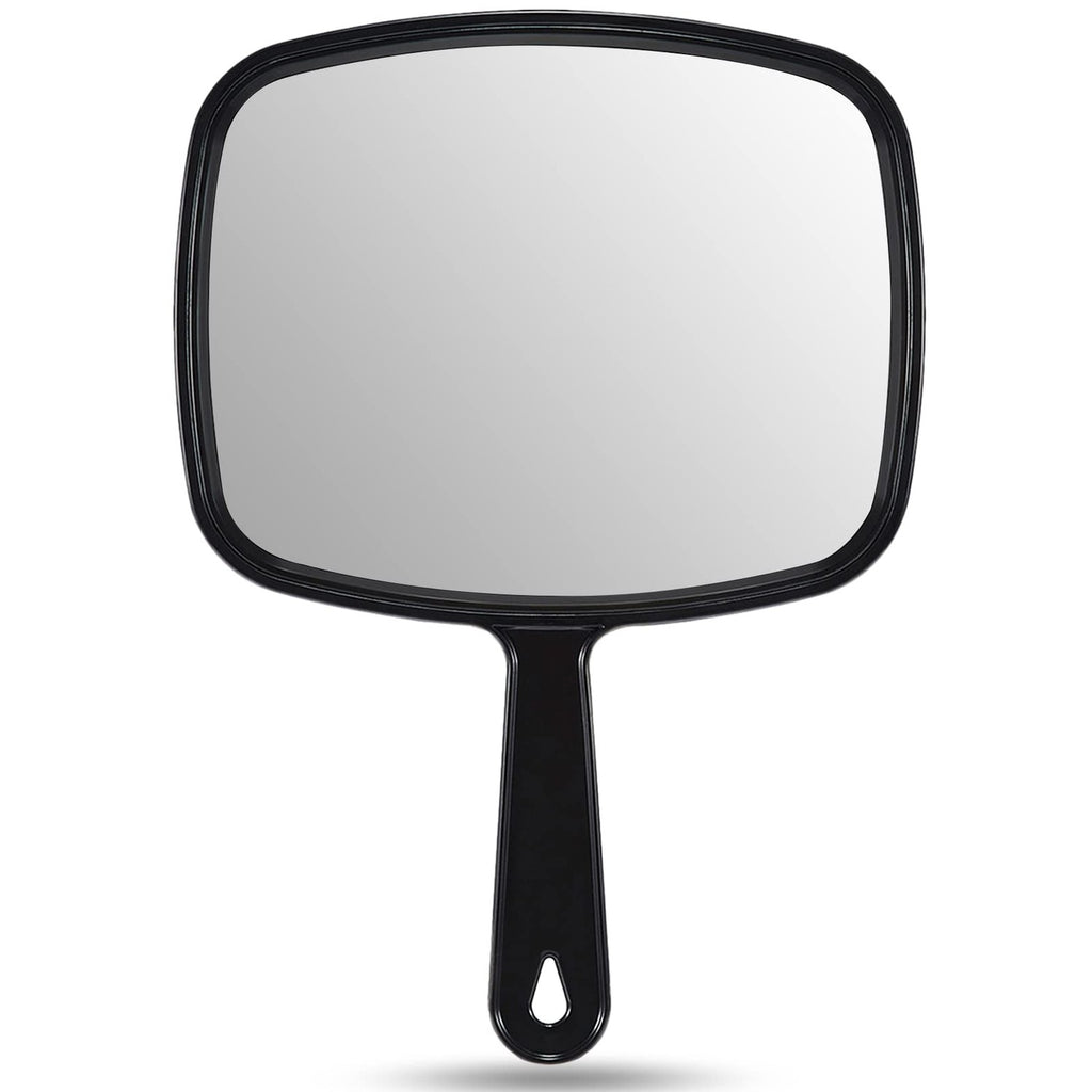 OMIRO 9.3" L x 6.6" W Hand Mirror, All Black Handheld Mirror with Handle | Salon Mirror Hand Held, Hangable, Travel Mirror for Men Women, Distortion-Free Reflection, for Shaving and Makeup