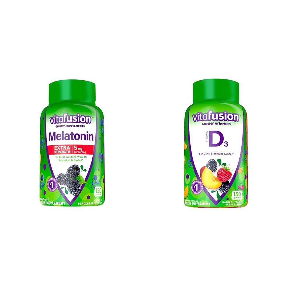 Vitafusion Melatonin Gummies | 5mg | 120 Count | Extra Strength Gummy | for Adult Women and Men | Blackberry Flavor | Gluten and Dairy-Free Supplement
