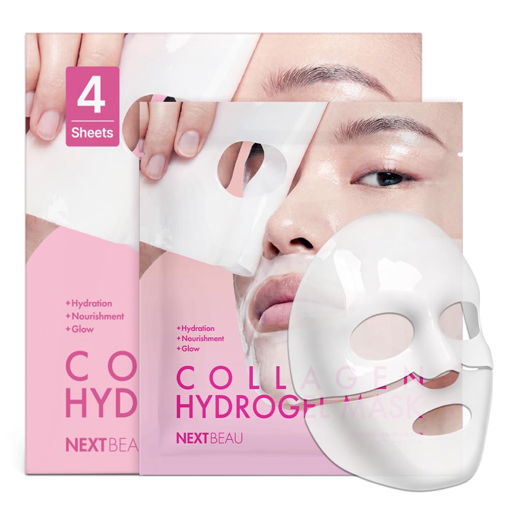 Collagen Hydrogel Face Mask, Pack of 4, 34g Each | Hydrolyzed Collagen, Hyaluronic Acid, Niacinamide & Peptides, Deep Hydration, Smooth Skin