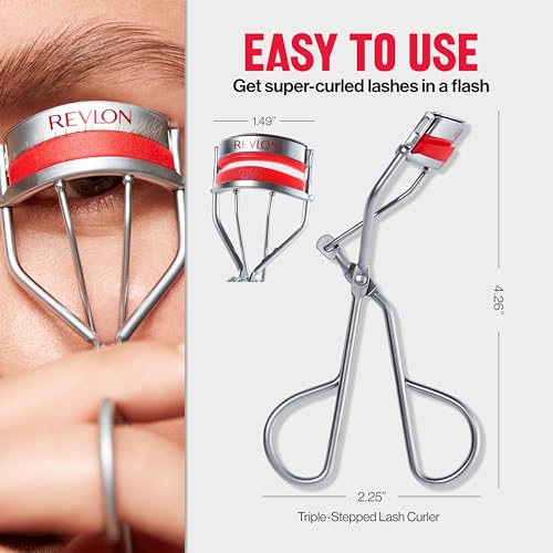 Buy now Revlon Triple-Stepped Lash Curler, Eyelash Lift For a Super-Curled Look in One Squeeze, 3-Tiered Pads for Gentle, Tug-Free Curling, 1 Count at indiglob india