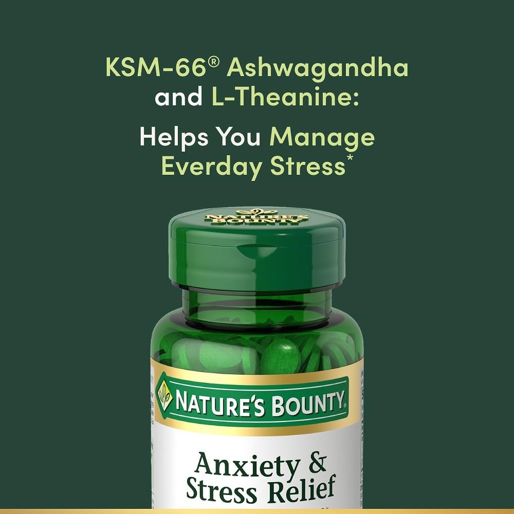 Nature's Bounty Stress Relief Ashwagandha KSM 66 Tablets, 50 Count