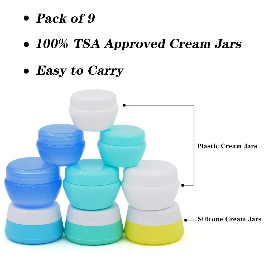 Buy now Cosywell Travel Containers Sets Silicone & PP Cream Jars for Toiletries Empty Lotion Leak-proof & TSA Approved Bottles Accessories with Hard Sealed Lids for Cosmetic Makeup Face Cream (9 Jars) at indiglob india