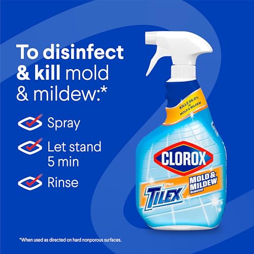 Buy now Clorox Plus Tilex Mold and Mildew Remover with Bleach, Spray Bottle, 32 Fluid Ounces, Unscented, Pack of 3 at indiglob india