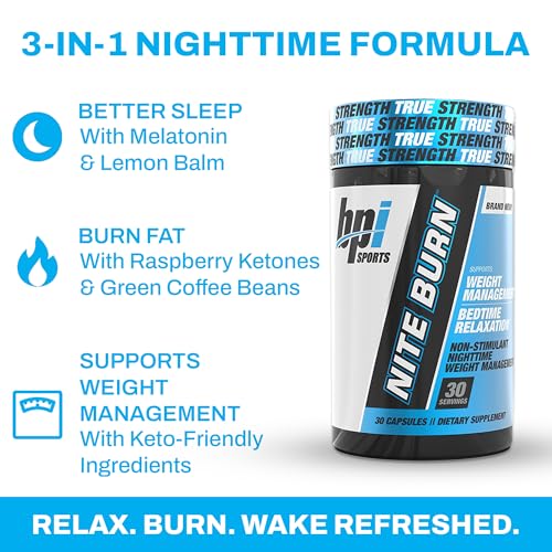 Buy now BPI Sports Nite Burn Fat Burner for Women & Men - Bed Time Fat Burner & Sleep Support â€“ Nighttime Relaxation & Metabolism Booster â€“ Keto Friendly, Weight Loss â€“ 30 Servings â€“ 640mg, Capsules at indiglob india