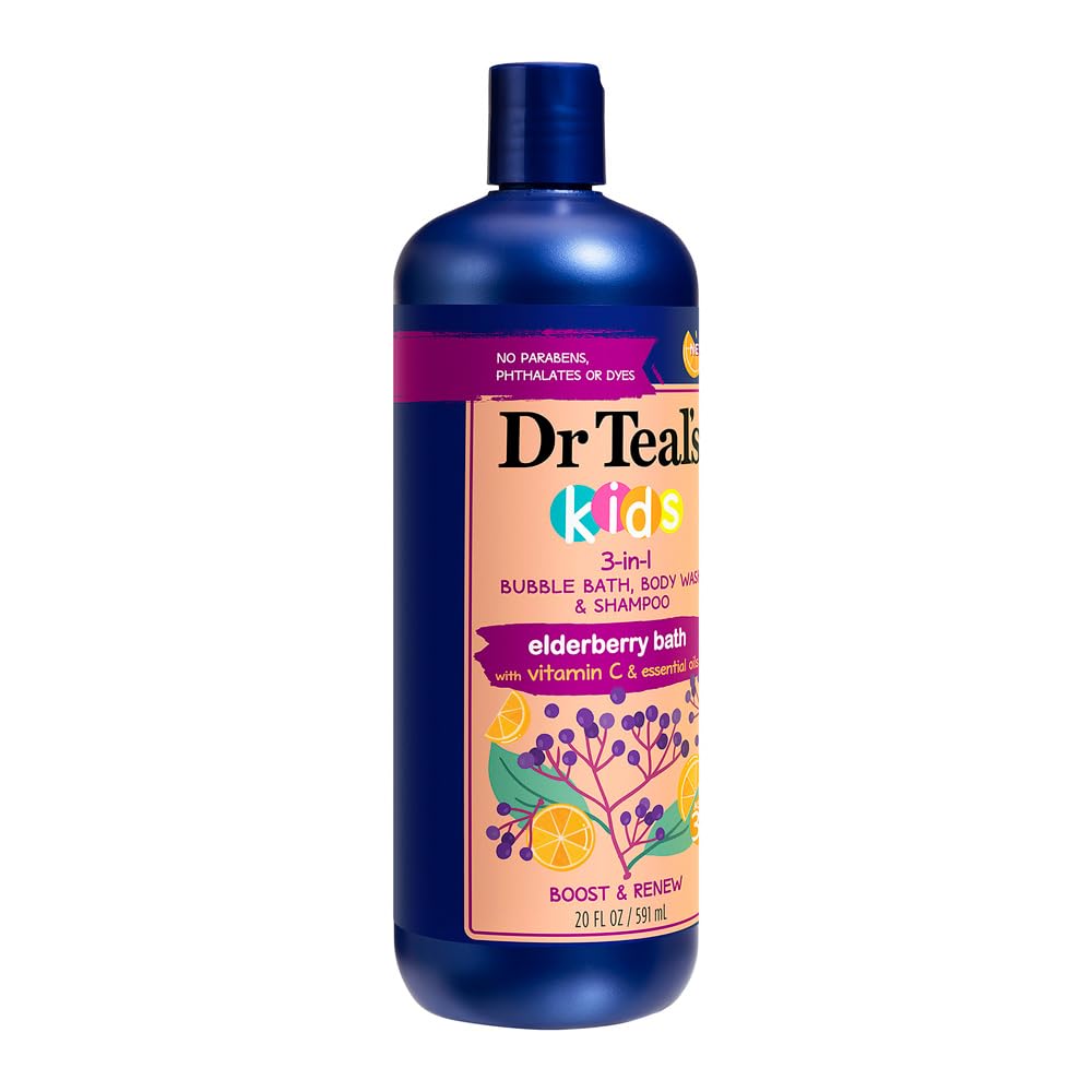 Dr Teal's Kids 3-in-1 Elderberry Bath: Bubble Bath, Body Wash & Shampoo, 20 fl oz