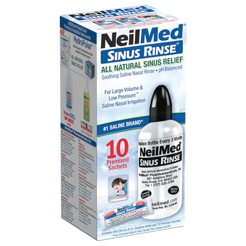 Buy now NeilMed Sinus Rinse Starter Kit with 5 Premixed Saline Packets - Large Volume Low Pressure Saline Nasal Irrigation & moisturizing Complete System at indiglob india