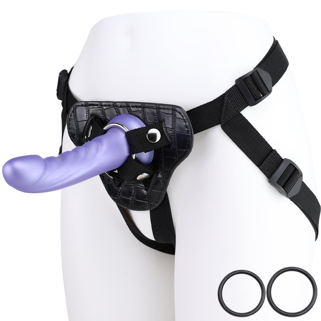 Adjustable Harness Strap-On G-Spot Dildo Set, 7" Realistic Dildo, 3 O-Rings