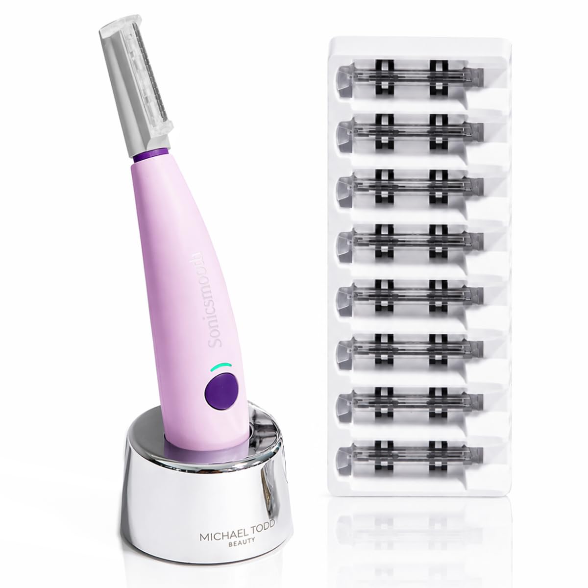 Michael Todd Beauty Sonicsmooth Dermaplane Razor for Women Face | Dermaplaning System + Eyebrow Trimmer, Peach Fuzz Remover, 8 Weeks of Dermaplaning Blades, 3-Year Warranty