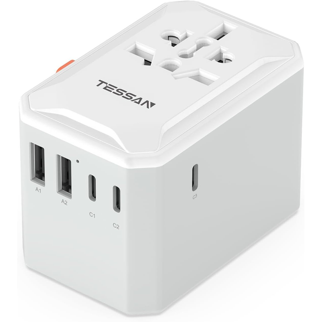 Buy now TESSAN Universal Travel Adapter, International Power Adapter 5.6A 28W 3 USB C 2 USB A Ports, Travel Worldwide Plug Adaptor, Outlet Wall Charger for Europe UK EU AUS (Type C/G/A/I) White grey at indiglob india