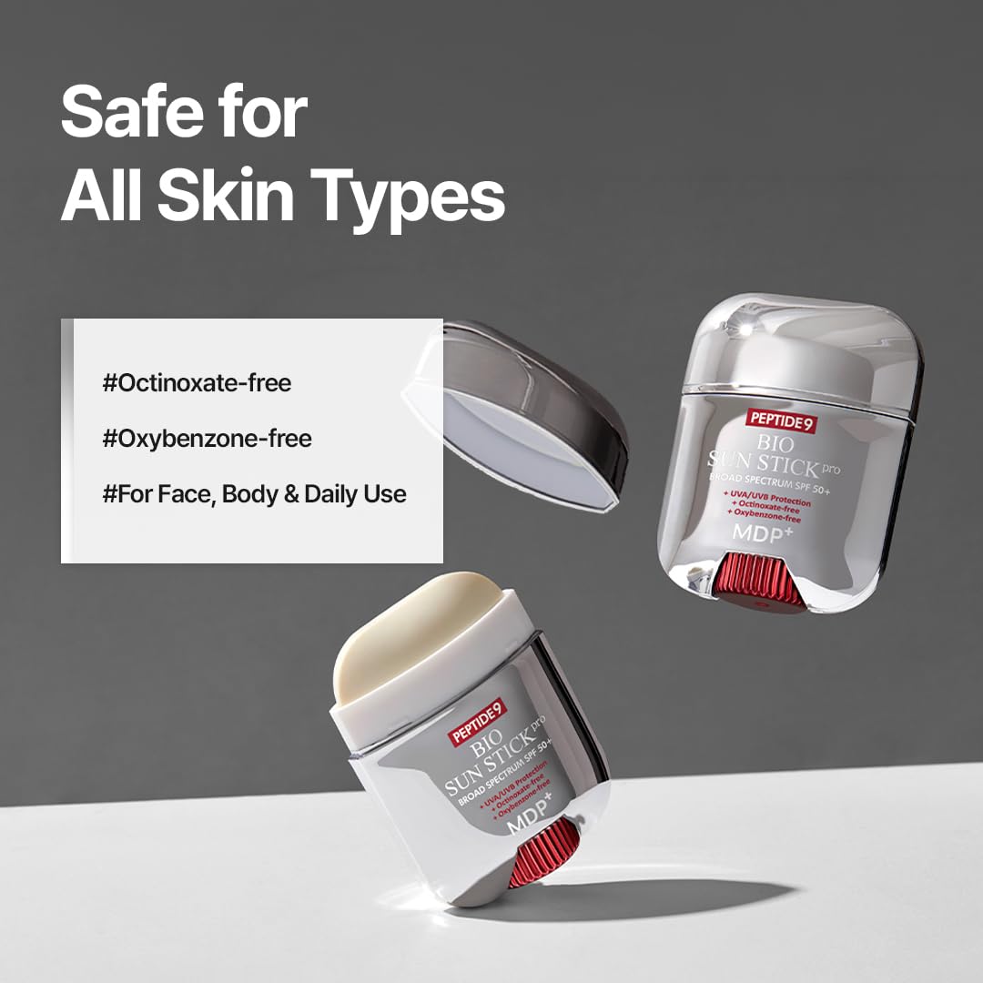 MDP+ Peptide 9 Bio Sunstick Pro | Korean Sunscreen Stick SPF 50+, Lightweight, Non-Greasy Broad Spectrum UV Protection for Face & Body