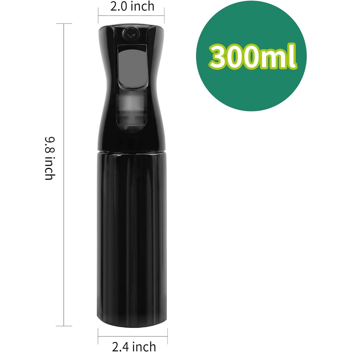 Spray Bottle for Hair (10.1oz/300ml) - 2 Seconds of Mist - Empty Ultra Fine Plastic Water Sprayer, For Hairstyling, Cleaning, Salons, Plants, Essential Oil Scents & More - Black，Press it 3 times