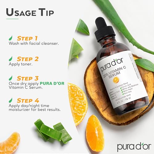 Buy now PURA D'OR 20% Vitamin C Facial Serum 4 Oz - Antioxidant Blend with Retinol, Hyaluronic Acid, Vitamin E & Ferulic Acid - Hydrating Lightweight Skincare Formula - Men and Women Daily Use Skin Care Plus at indiglob india