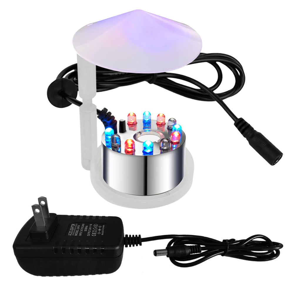 PULACO Mist Maker, 12 LED Mister Fogger Water Fountain Pond Fog Machine Atomizer Air Humidifier, Indoor Fountain Mister Foggers Perfect for Halloween