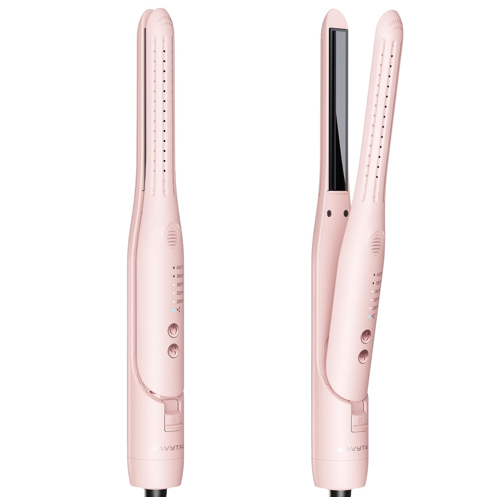 Wavytalk Cool Curl Pencil 0.65" Airflow Curling Iron for Short Hair & Pixie | 360° Cool Airflow Reduces Damage, Anti-scald, Precise Root Styling Control, 2-in-1 Small Flat Iron & Curler, Pink