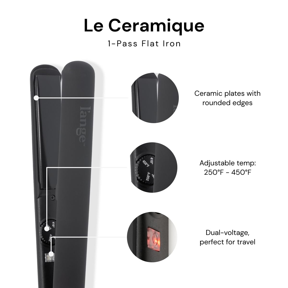 L'ANGE HAIR Le Ceramique 1-Pass Flat Iron Hair Straightener | Fast Heating Ceramic Flat Iron | Best Hot Tools Professional Hair Straightener to Lock in Moisture & Shine | (Black)