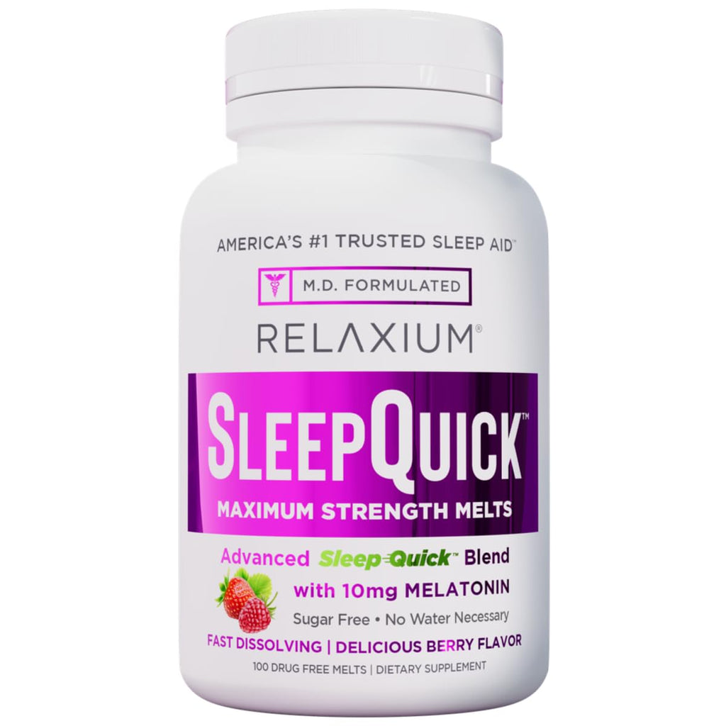 Relaxium Sleep Quick Melts, Sleep Aid, 10mg Melatonin, Berry, 100 Serving | Maximum Strength, Fast Acting, Drug-Free Vegan Dietary Supplement, USA Made