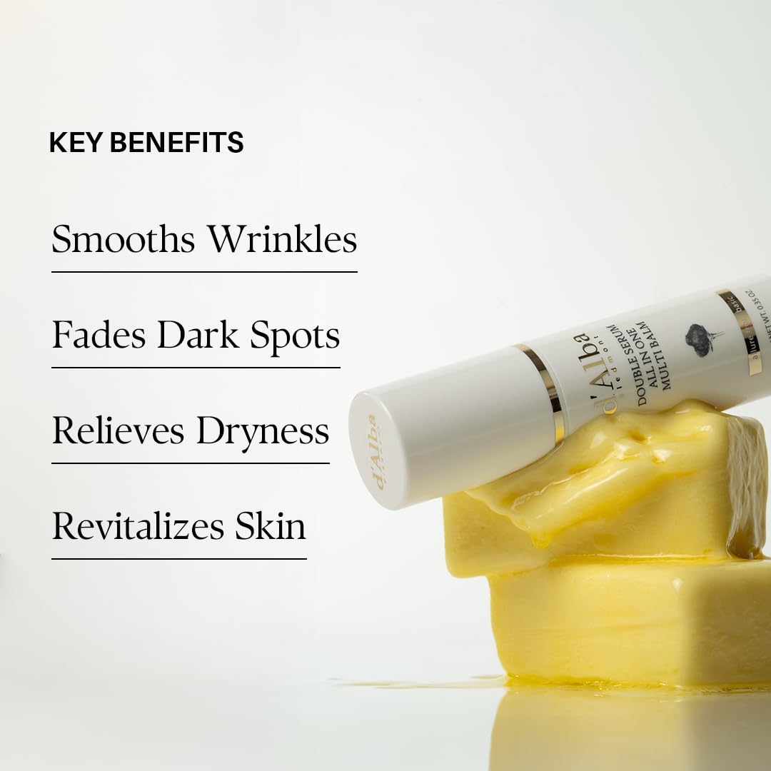 d'alba Piedmont White Truffle Double Serum All-in-one Multi Balm (0.35 oz) | Stick Balm, Under Eye Makeup Prep, Wrinkle Care, Vegan Skincare with Vitamin C and Vegan Collagen, Eye Treatment