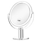 CLSEVXY Vanity Makeup Mirror with Stand, 1X/15X Magnification Double Sided 360 Degree Swivel, Portable Table Desk Counter top Magnifying Mirror, Tabletop Mirror for Bedroom or Dorm Room, 6.25 Inch