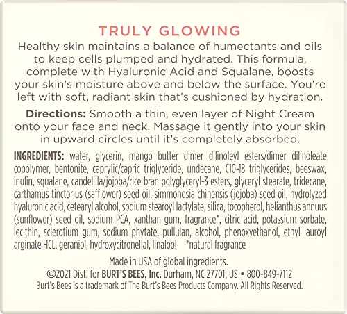 Buy now Burt's Bees Truly Glowing Night Cream Unisex 1.8 oz, White (I0115908) at indiglob india