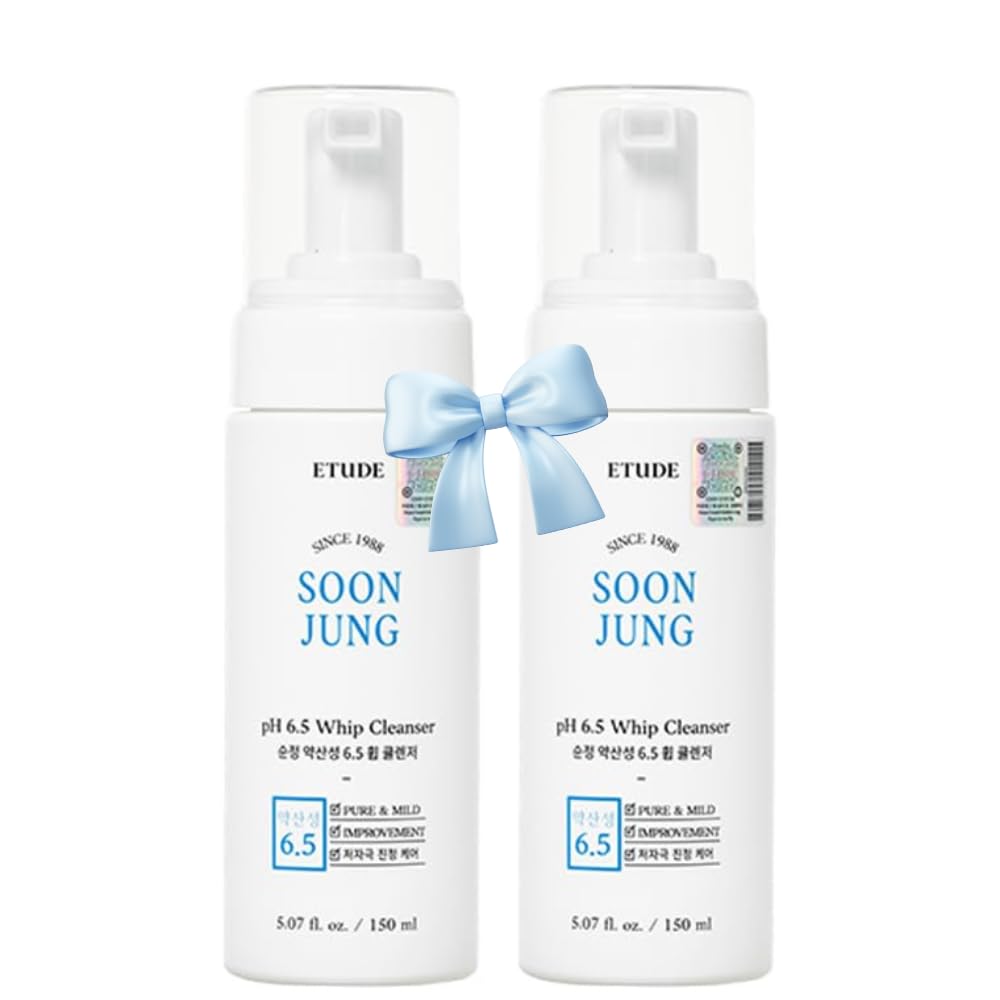 ETUDE SoonJung pH 6.5 Whip Face Cleanser for Sensitive Skin, 5.07 fl oz | Vegan, non-comedogenic face cleanser creates mild microfoam to cleanse sensitive skin without stripping moisture.