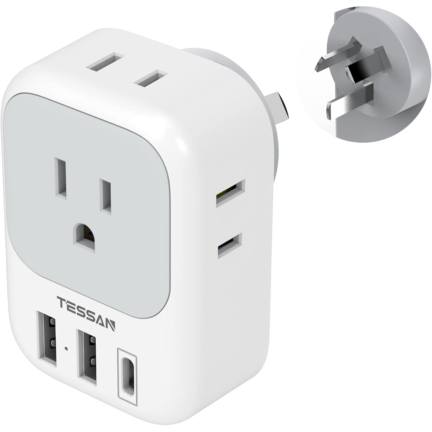 Buy now European Travel Plug Adapter USB C, TESSAN International Plug Adapter with 4 AC Outlets 3 USB Charging Ports, Type C Europe Power Adaptor for US to EU France Germany Iceland Spain Italy Type I-Grey-white at indiglob india
