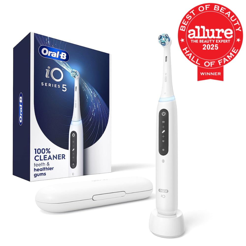 Buy now Oral-B iO Series 5 Rechargeable Electric Toothbrush with Visible Pressure Sensor to Protect Gums, 2 Minute Timer, 5 Cleaning Settings, 1 Replacement Toothbrush Heads, and Travel Case, White at indiglob india