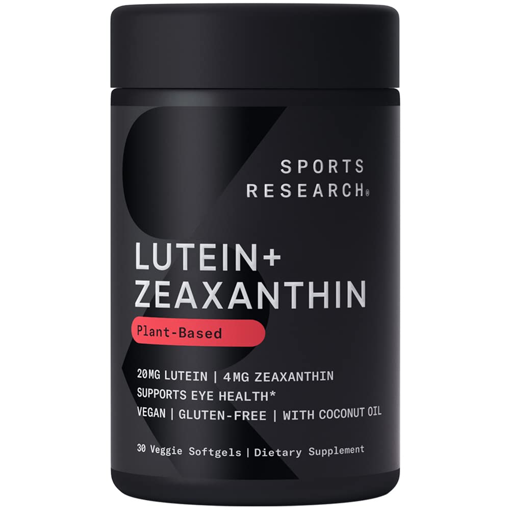 Sports Research® Lutein + Zeaxanthin w/Organic Coconut Oil, 30 Plantgels™ | Vegan Lutein w/ Lute-Gen® Eye Health Supplement | Plant-Based, Vegan Certified, Non-GMO Verified - 30 Servings