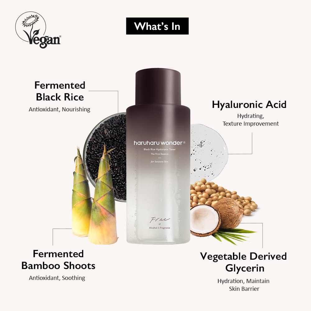 haruharu Black Rice Hyaluronic Toner for Sensitive Skin, 10.1 fl.oz, Vegan | Toner for Face, Alcohol Free, Fragrance Free, Glass Skin, Deep Hydration, Balancing, Soothing, Cruelty-Free, Korean Skin care