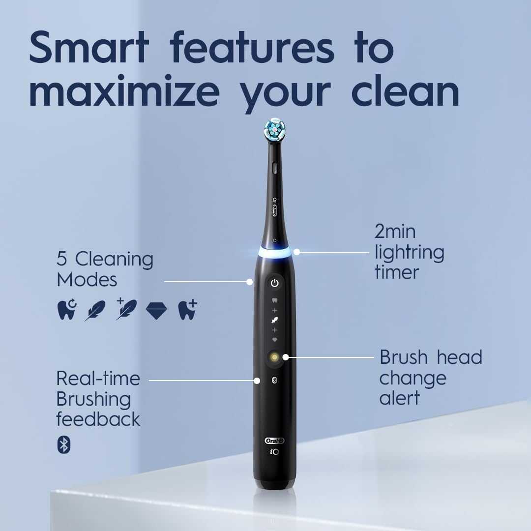 Buy now Oral-B iO Series 5 Rechargeable Electric Toothbrush with Visible Pressure Sensor to Protect Gums, 2 Minute Timer, 5 Cleaning Settings, 1 Replacement Toothbrush Heads, and Travel Case, Black at indiglob india